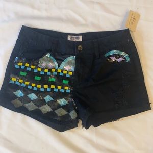 New Women’s Guess Jeans Black Embellished Denim Shorts Size 4 27